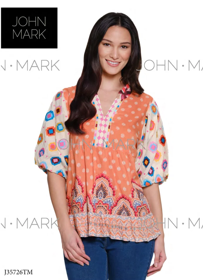 John MarkBubble Sleeve Apricot Top