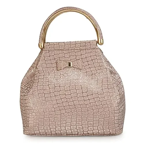 KAAM KAAJ Designer Golden Polti Bag Ethnic Purse Womens/Girls‘s Handbag for Party, Casual, Bridal Clutch, Gold