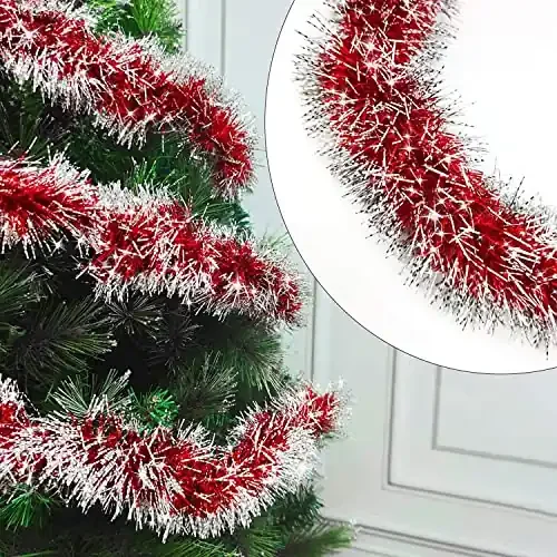 Kapoor Crafts Set of 3 Snowy Red Garland for Christmas Tree Decoration Ornaments Tinsel Garlands for Xmas Home – Christmas Decorations Items Home Office Railing Decor – (6 Ft Length)