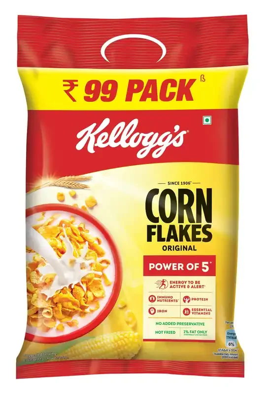 Kellogg‘s Corn Flakes Original Power of 5 Energy, Protein, Iron, Calcium, Vitamins B1, B2, B3 & C Cornflakes, Breakfast Cereal Naturally Cholesterol Free, 251g/ 260g/ 275g (Weight May Vary)
