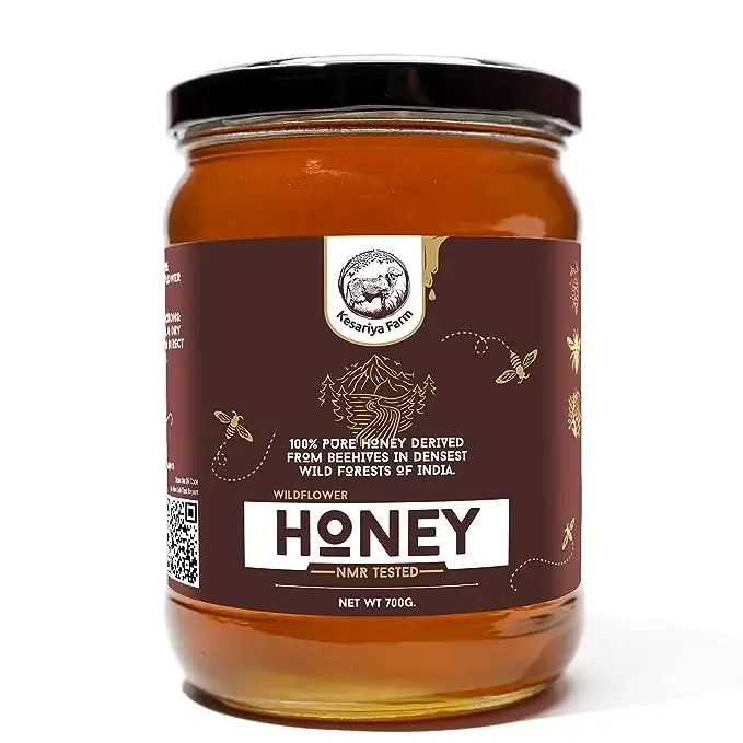 Kesariya Farm Wildflower Honey Raw 100% Pure & Natural Produced By Wild Forest Bees Unprocessed Unpasteurized NMR Tested Glass Jar (700 Gram)