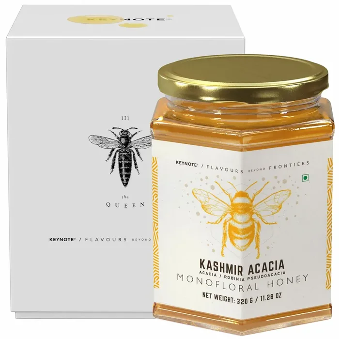 Keynote Kashmir Acacia Honey Raw Pure Unpasteurized Unprocessed Organic Glass Jar 320 grams
