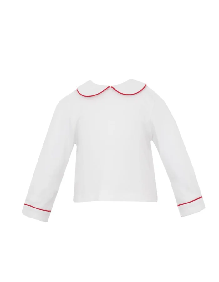 KNIT SHIRT – White knit Peter Pan Boy´s Shirt W/ Red Pipping L/S