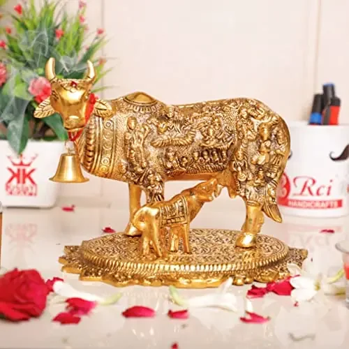 KridayKraft KK-Cow/God-Gld Statues 23X16X18 cm Gold