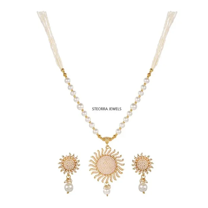 KUNDAN & MEENAKARI JEWELLERY White Traditional Jewellery Kundan Long Necklace Set For Women with Earrings for Women