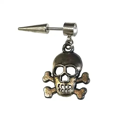 La Belleza Stainless Steel Skull Ear Stud Piercing Jewelry For Girls And Women Free Size Alloy Steel No Gemstone