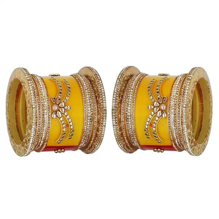 LAC BANGLES Designer Handcrafted Kundan Seep Chuda Wedding Bangles Jewellery for Women Set of 18
