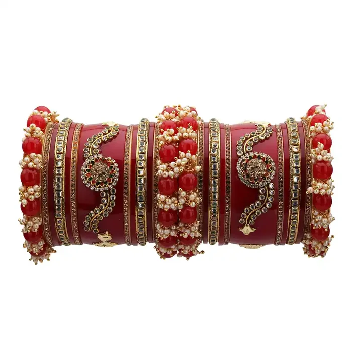 LAC BANGLES Designer Kundan Flower Style Seep Acrylic Fancy Bridal Bangles for Women – Set of 26