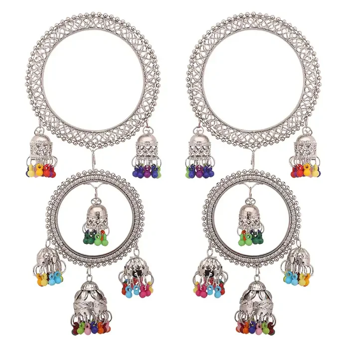 LAC BANGLES Designer Stylish Ethnic Jhumki Tassel Latkan Oxidized Silver Bangles Jewelry for Girls & Women – Set of 2