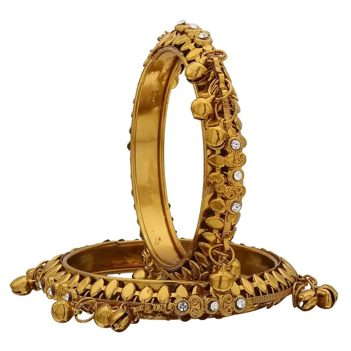 LAC BANGLES Ethnic Gold Tone Ghungroo Bangles Bollywood Jewelry for Women & Girls – Set of 2