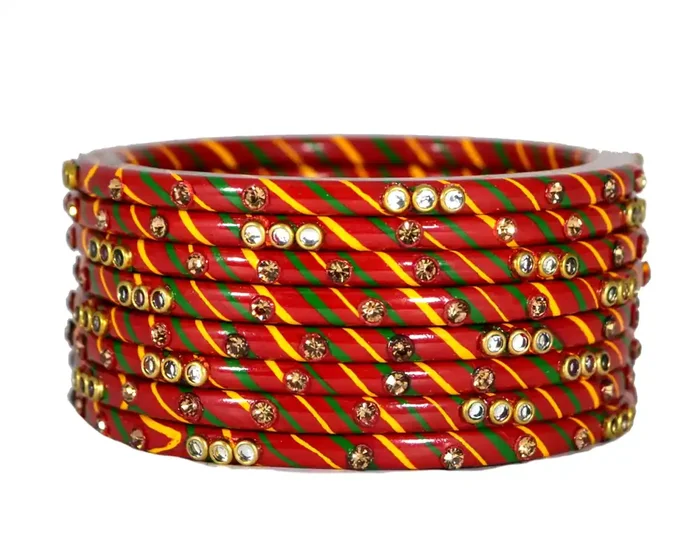 LAC BANGLES Lac Bangles Rajasthani Red Lahariya Chudi Set