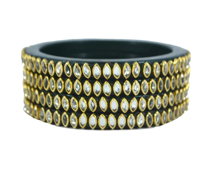 LAC BANGLES Lac Bangles Traditional Green Kundan Chudi Set