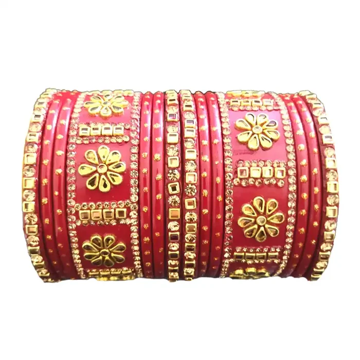 LAC BANGLES Lac Lakh Lahethi Bangles for women with Beautiful Traditional Red Chudi set