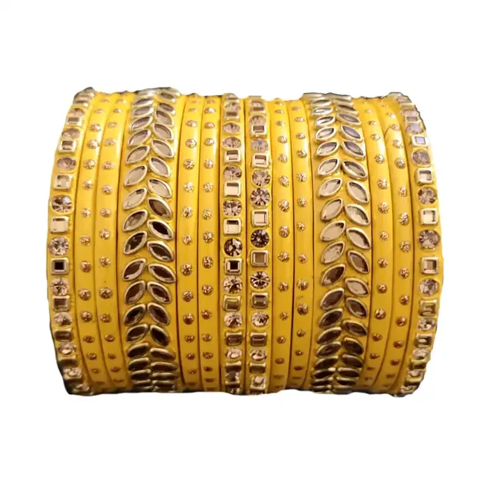 LAC BANGLES Lac Lakh Lahethi Bangles for women with Traditional Yellow Chudi set