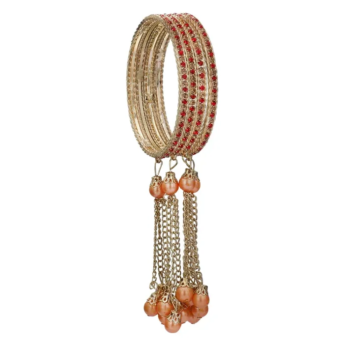 LAC BANGLES Stylish Designer Pearl Tassel Metal Bangles for Girls & Women Set of 4
