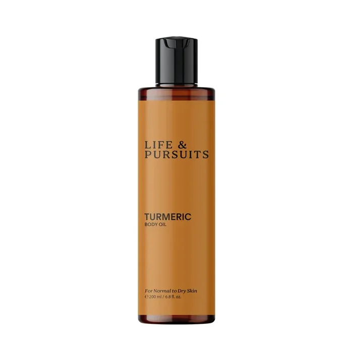 Life & Pursuits Turmeric Body Oil 200 ml – Ayurvedic Natural Body Massage Oil with Vitamin E, Coconut Oil, Almond & Squalane Reduces Dark Spots, Brightens Skin, Hydrates & Moisturizes Dry Skin
