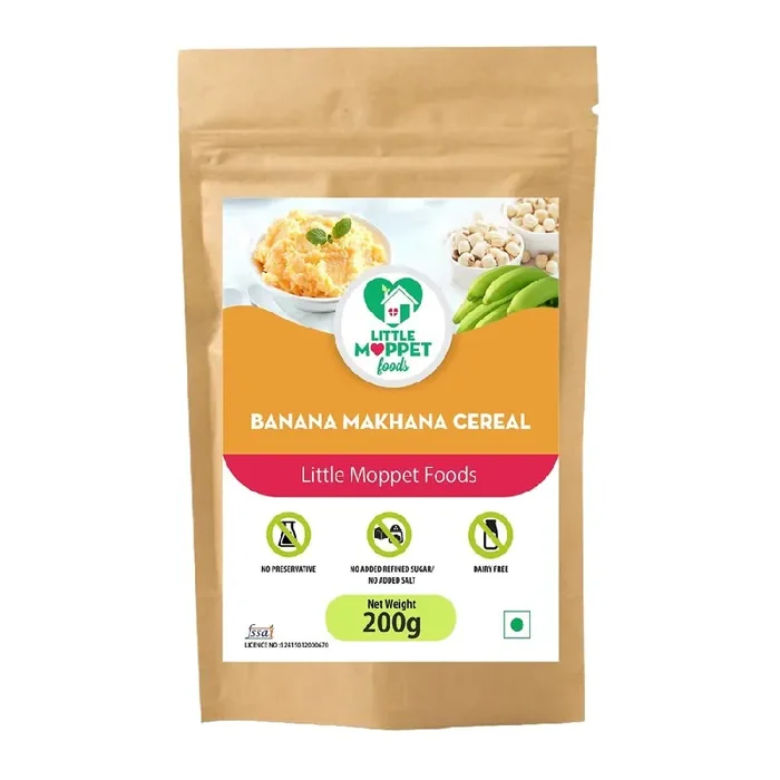 Little Moppet Foods Banana Makhana Cereal – 200g No Additives and Preservatives Free from Added Salt and Sugar Made with Makhana Powder and Sundried Raw Kerala Nendran Banana