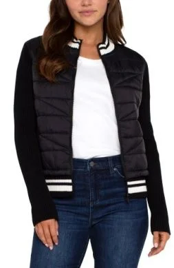 Liverpool Long Sleeve Quilted Front Full Zip Sweater w/Stripe-LM8D67SW53