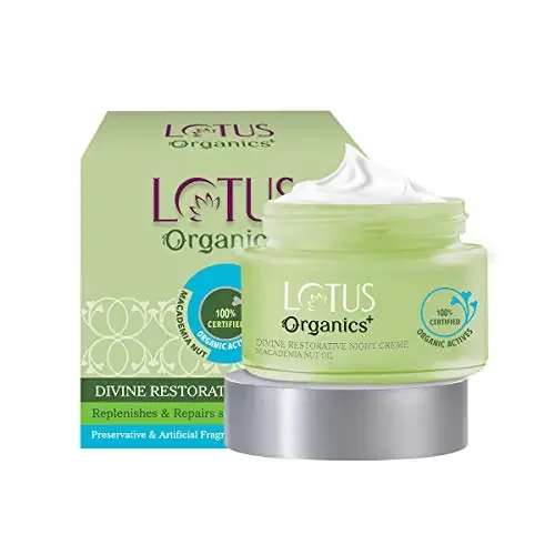 Lotus Organics+ Divine Restorative Night Cream Macadamia Nut Oil Barrier Repairing Moisturiser 100% Organic 50g