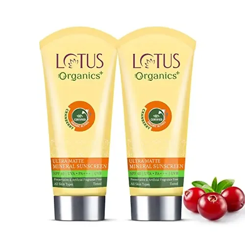 Lotus Organics+ Ultra Matte Mineral Water Resistant & Sweat resistant SPF 40 PA+++ 100g (Pack of 2)