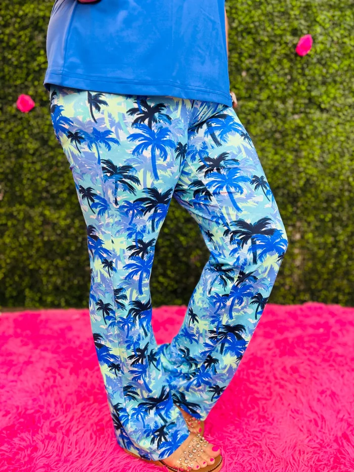 Lulu-B Blue Palms Palazzo Pant