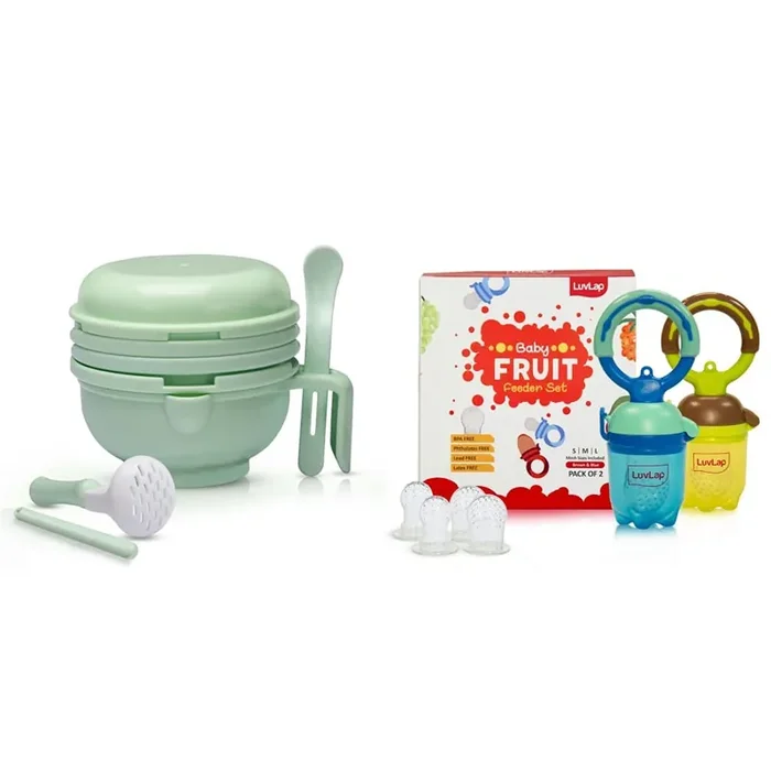 LuvLap 9 in 1 Baby Food Masher Mill & Baby Food and Fruit Feeder, Set of 9