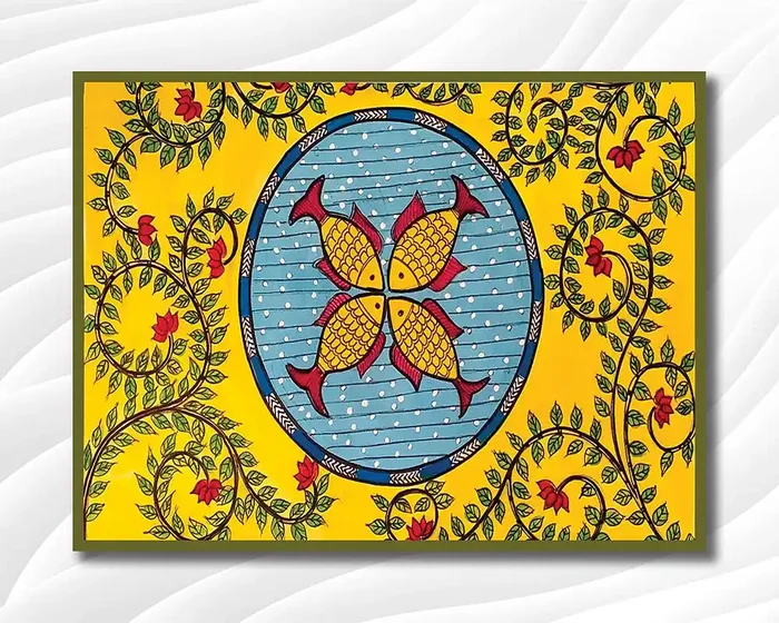MADHUBANI PAINTINGS – Canvas Painting – Fish Mandala – Madhubani Art – Abstract Art – Canvas Painting (Cotton Canvas Small Size 19X15 Inches Multicolor)