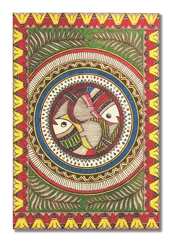 MADHUBANI PAINTINGS – Canvas Painting – Madhubani Colorful Fish – Madhubani Art – Canvas Painting (Cotton Canvas Small Size 19X15 Inches Multicolor)
