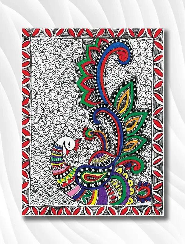 MADHUBANI PAINTINGS – Canvas Painting – Mayuri – Madhubani Art – Traditional Art – Abstract Art – Canvas Painting (Cotton Canvas Small Size 19X15 Inches Multicolor)