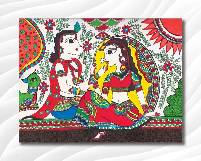 MADHUBANI PAINTINGS – Canvas Painting – Radha Krishna – Madhubani Art – Abstract Art – Canvas Painting (Cotton Canvas Medium Size 29X22 Inches Multicolor)