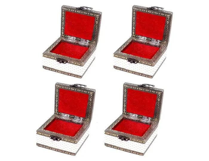 MEENAKARI ENAMEL PRODUCTS Combo Of 4 Pieces (4×4 Inches) Handicraft Jewellery Box Wedding Gift Box Meenakari Wooden Box Vanity Box. Jewellery Bangle Earrings Necklace Vanity Box