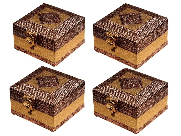 MEENAKARI ENAMEL PRODUCTS Combo Of 4 Pieces (4×4 Inches) Handicraft Jewellery Box Wedding Gift Box Meenakari Wooden Box Vanity Box. Jewellery Bangle Earrings Necklace Vanity Box