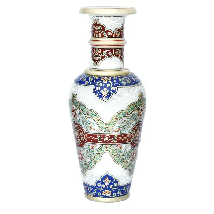 MEENAKARI ENAMEL PRODUCTSCraft Designer Decorative Marble Flower Vase Pot Round Shape Beautiful Meenakari Work Showpiece Vase Pots for Home Decoration(Multi12.5×12.5×30.5)