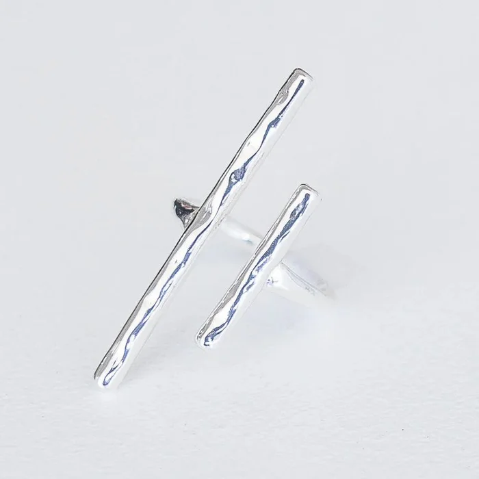 Memphis Silver Hammered Double Bar Ring Adjustable