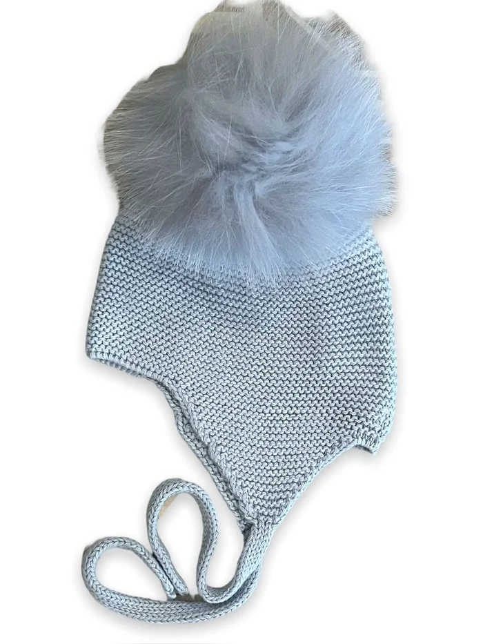 Mi Lucero Blue Fur Pom Tie Hat