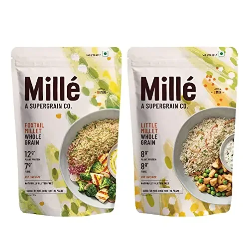 Mille Foxtail Millet and Little Millet Whole Grains Combo Ideal for Fasting Unpolished, Toasted, No Soaking Required Gluten Free No Chemicals High Plant Protein and Fibre Rice Replacement 100% Whole Grain Pack of 2 x 500g each