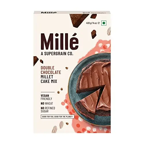 Mille NO MAIDA Double Chocolate Cake Mix Gluten Free Brownie Eggless No Refined Sugar No Atta High Plant Protein Low Carbs Low GI Millet Grain 400 grams