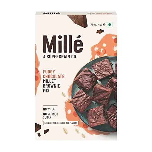 Mille NO MAIDA Fudgy Chocolate Brownie Mix Gluten Free Brownie Eggless No Atta No Refined Sugar High Plant Protein Low Carbs Low GI Millet Grain 400 grams