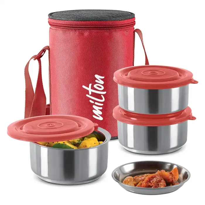 MILTON Ambition 2 Stainless Steel Tiffin, 2 Containers, 300 ml Each with Jacket, Blue Light Weight Easy to Carry Leak Proof Food Grade Odour Proof
