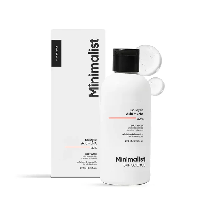 Minimalist 2% Salicylic Acid + LHA Body Wash For Body Acne, Un-even, Rough & Bumpy Skin Sulphate (SLS), Dye, & Fragrance Free Shower Gel For Women & Men 200 ml