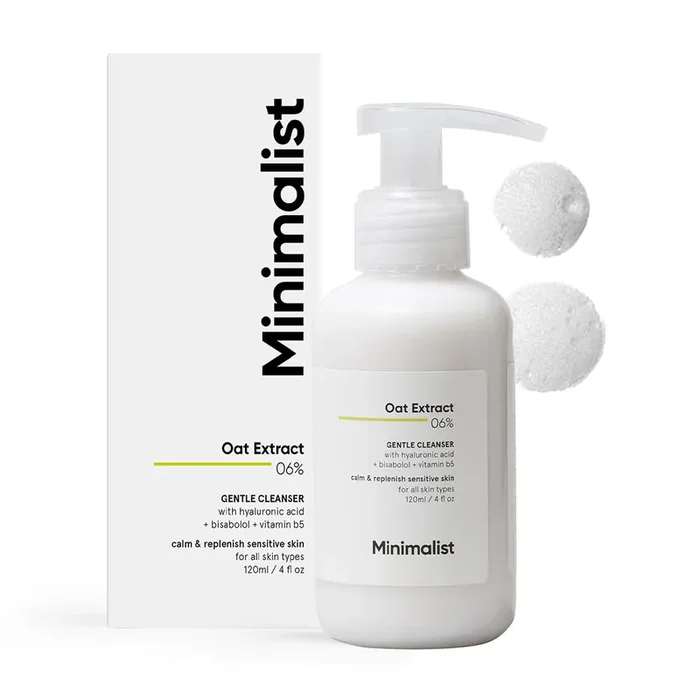 Minimalist Gentle Face Wash With 6% Oat Extract & Hyaluronic Acid For Sensitive Skin (Dry to Normal) Sulphate Free Non-Drying Fragrance Free Gentle Cleanser (120 ML)