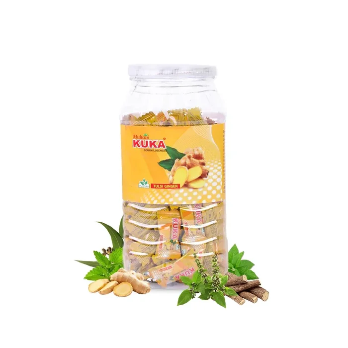 Multani Kuka Cough Lozenges Get Ayurvedic Relief from Throat Irritation and Other Throat Problems Useful in Dry Cough Goodness Of Tulsi & Ginger Jar (150 Lozenges)