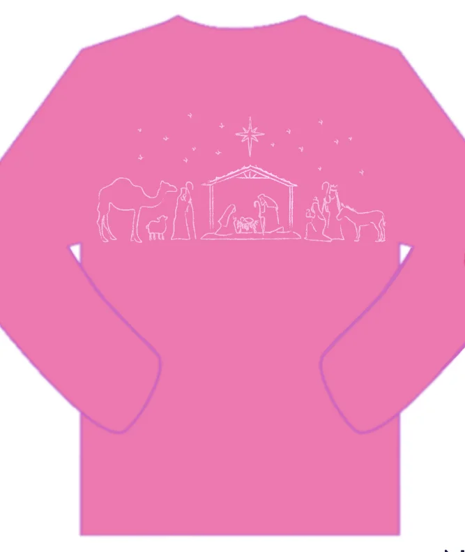 Mustard & Ketchup Kids LS Pink Nativity with Light Pink Ink T-Shirt