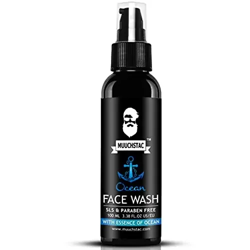 Muuchstac Mens Ocean Face Wash, Anti Acne & Pimple, 12 hrs Moisturizes, All Skin Types, Skin Brightening, No SLS, Silicone and Paraben, 100 Ml.