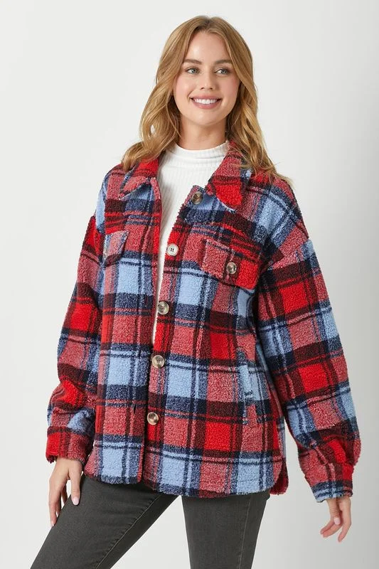 Mystree Plaid Sherpa Shirt Jacket