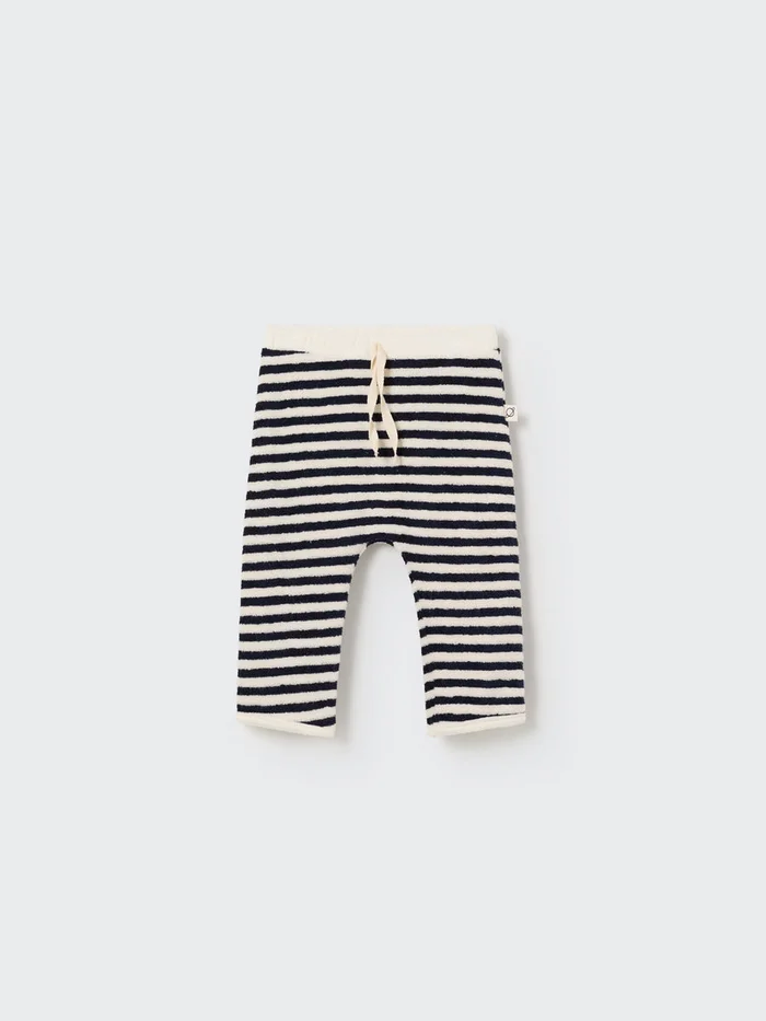 Navy Striped Towelling Baby Pants