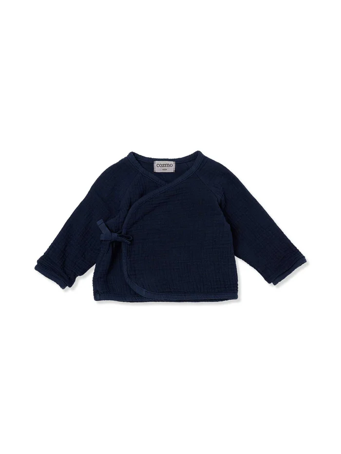Navy Textured Wrap Top