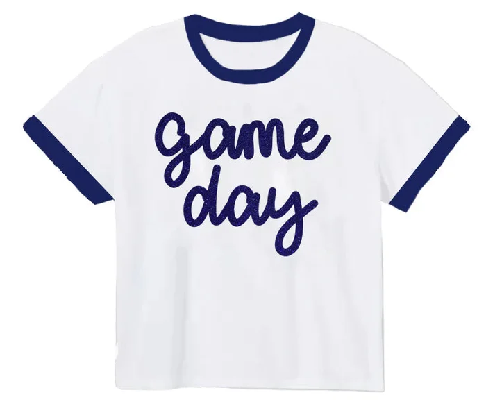 NAVY TINSEL GAME DAY RINGER BOXY T’