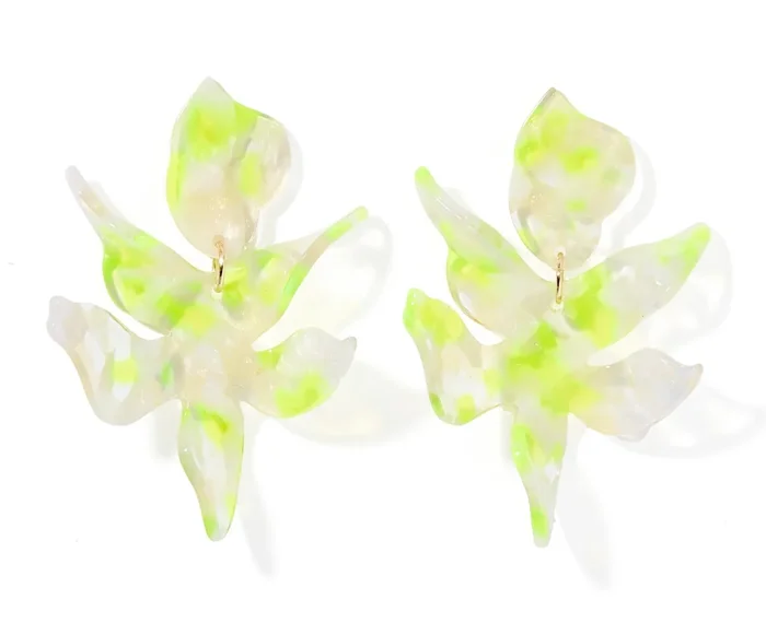 Neon Yellow Clouds Flora Statement Earrings