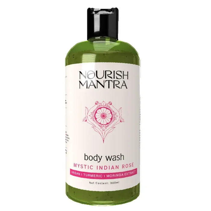 Nourish Mantra Mystic Indian Rose Exfoliating Body Wash For Radiant Skin & Gentle Exfoliation Infused With Argan Oil & Moringa Extracts Suits All Skin Types Perfect For Men & Women 300ml